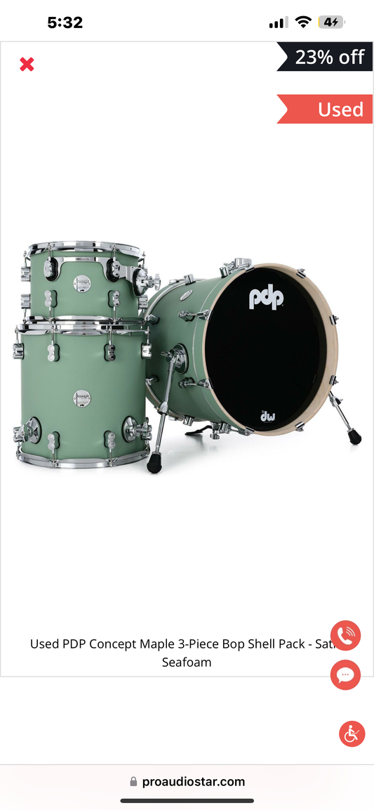 PDP Concept Maple 3-Piece Bop Shell Pack - Satin Seafoam